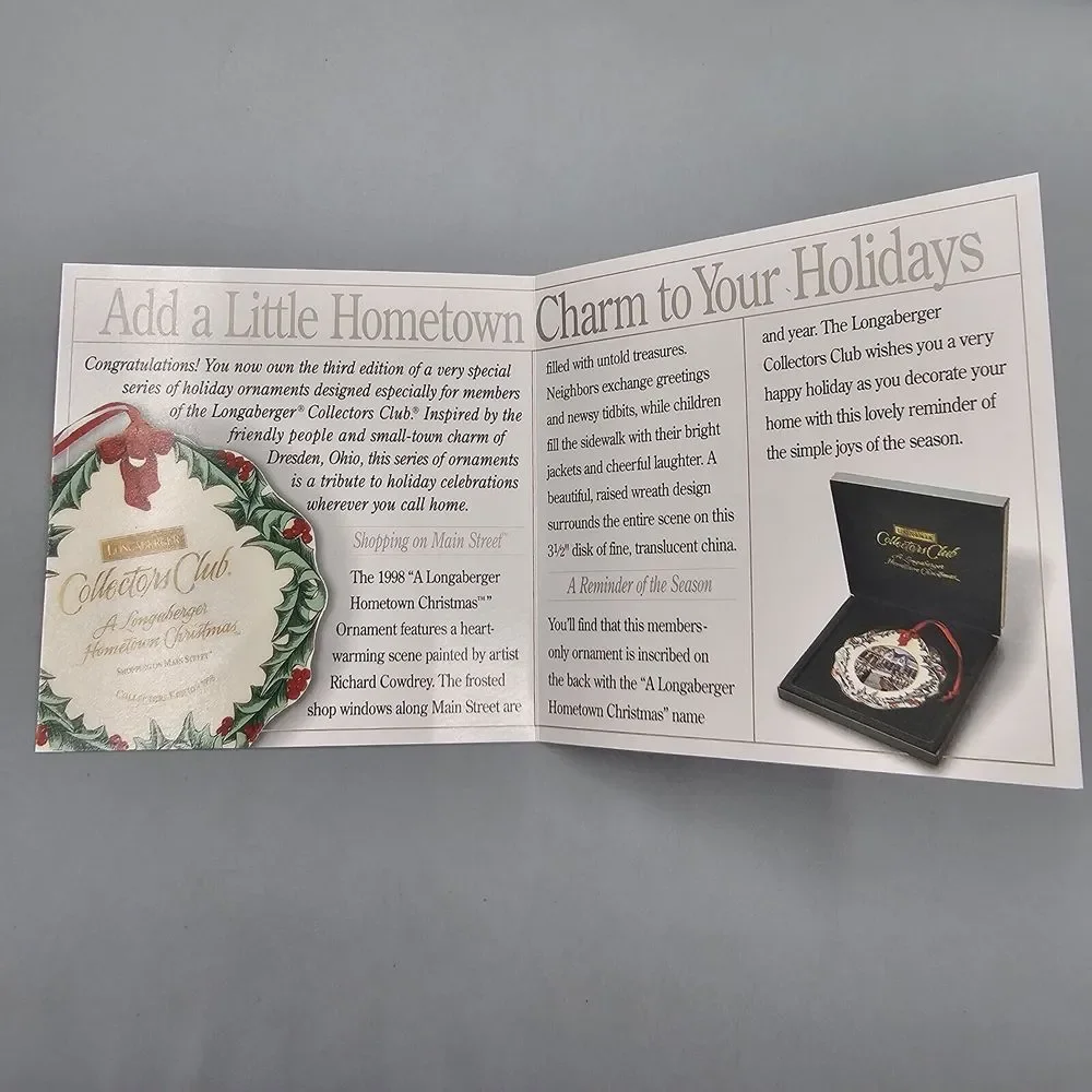 Longaberger Collectors Club Ornament 1998 Hometown Christmas Original Box
